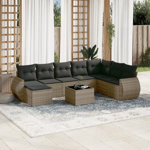 Set Divano da Giardino 9 pz con Cuscini Grigio in Polyrattan 3221769