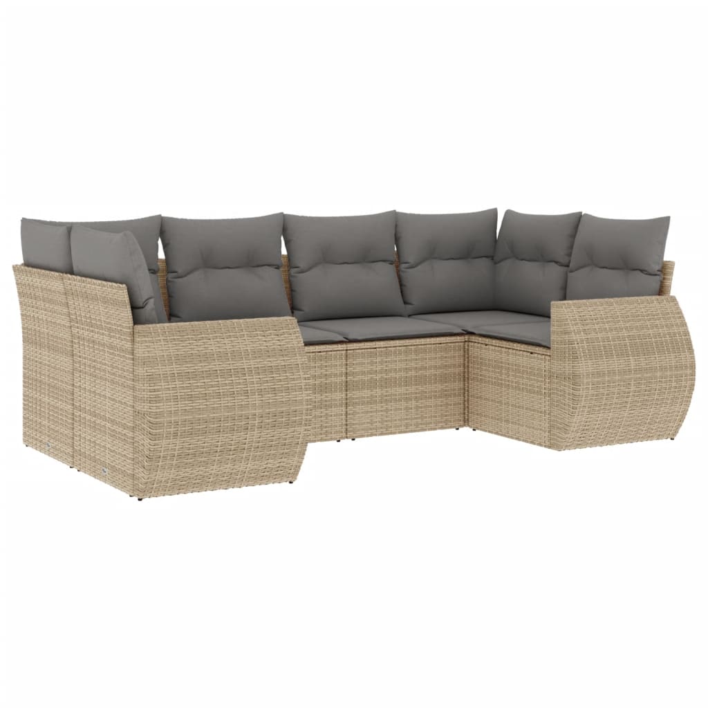 Set Divano da Giardino 6 pz con Cuscini Beige in Polyrattan 3221778