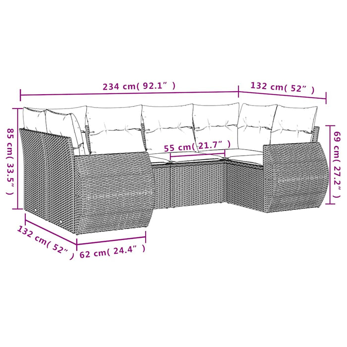 Set Divano da Giardino 6pz con Cuscini Grigio Chiaro Polyrattan 3221781