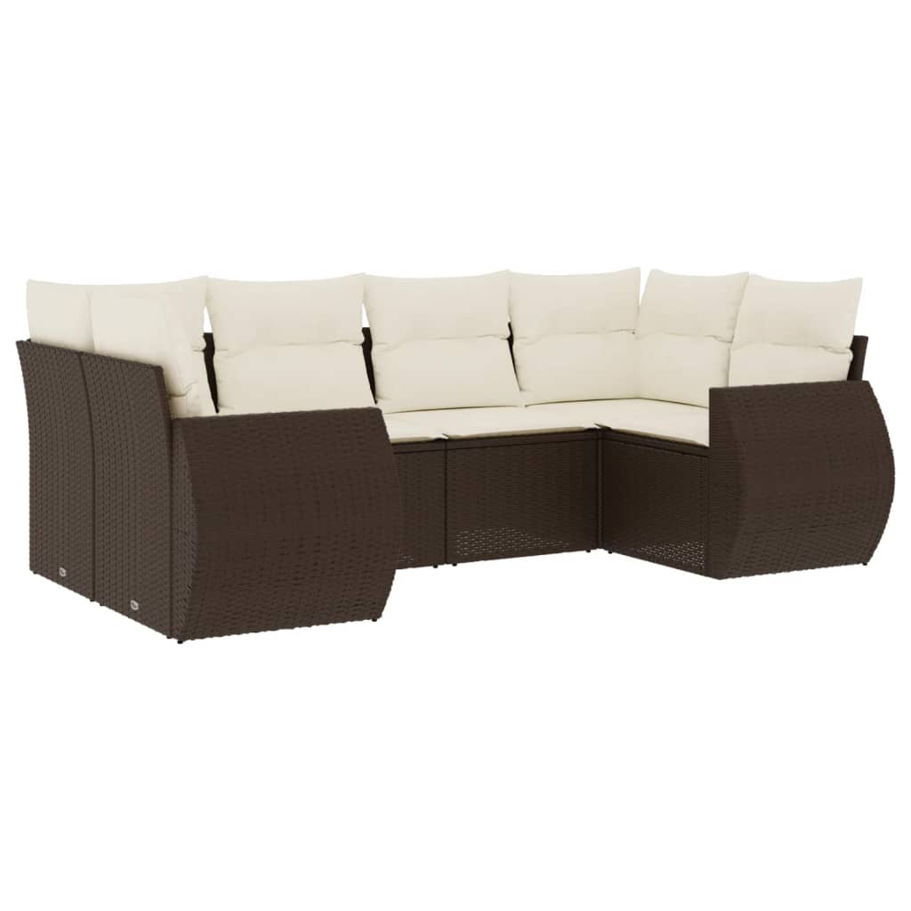 Set Divano da Giardino 6 pz con Cuscini Marrone in Polyrattan 3221782