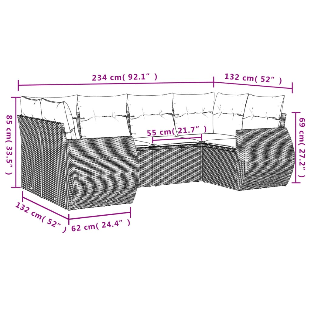 Set Divano da Giardino 6 pz con Cuscini Marrone in Polyrattan 3221782