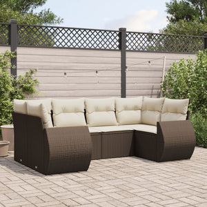 Set Divano da Giardino 6 pz con Cuscini Marrone in Polyrattan 3221782