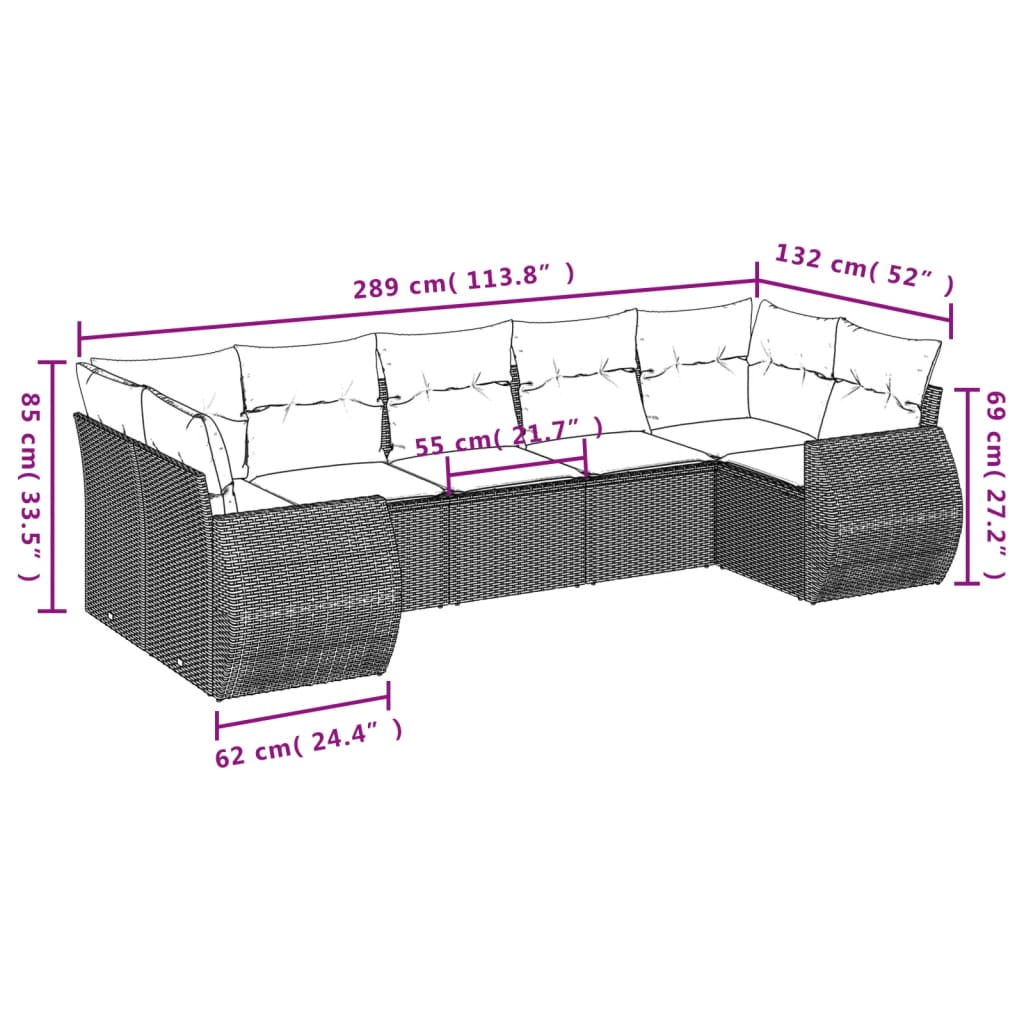 Set Divani da Giardino con Cuscini 7pz Nero Polyrattan 3221785