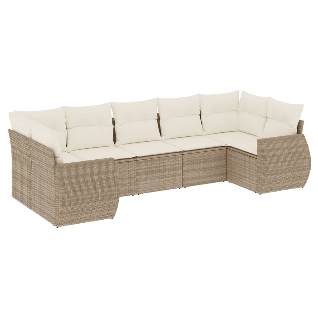 Set Divani da Giardino 7 pz con Cuscini Beige in Polyrattan 3221787