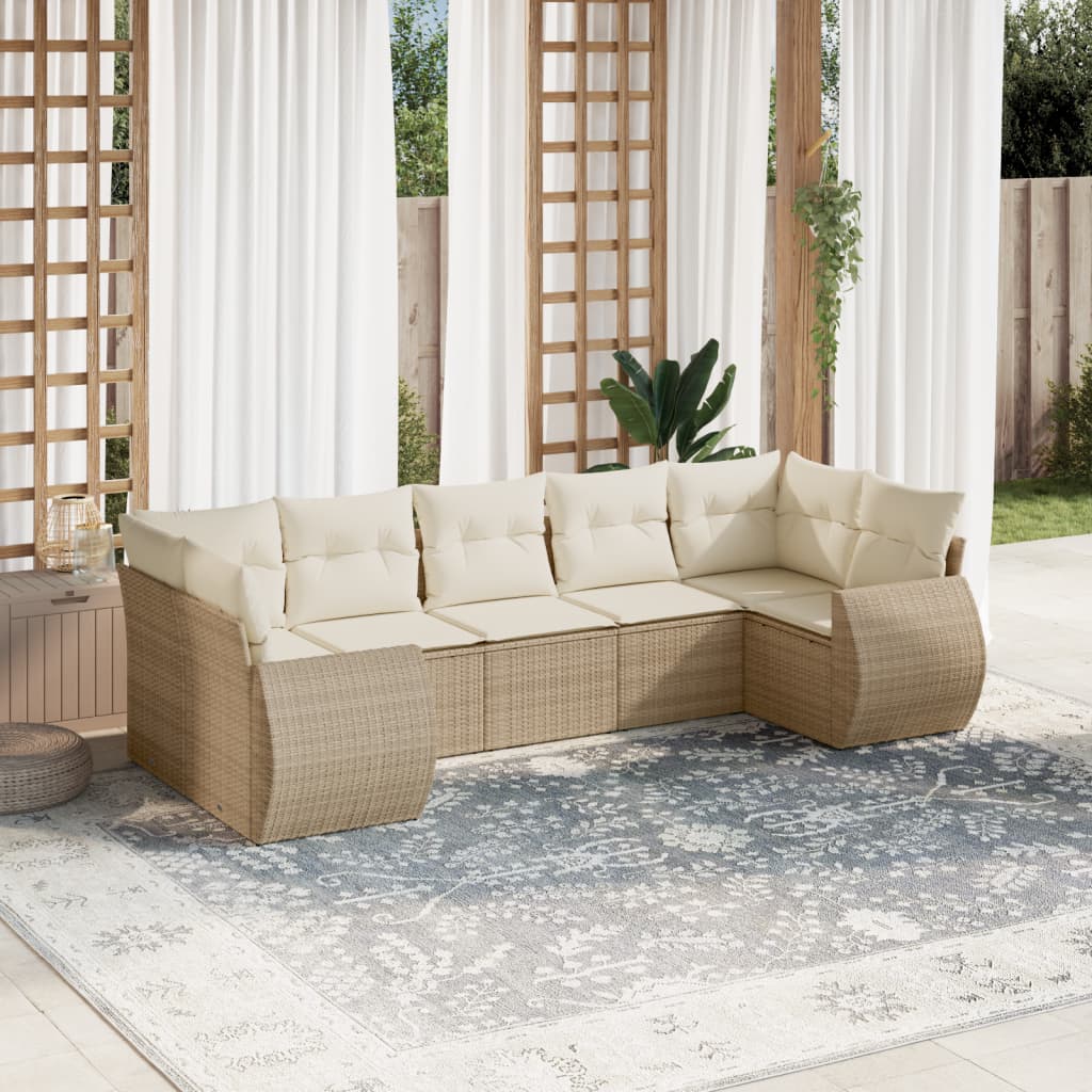 Set Divani da Giardino 7 pz con Cuscini Beige in Polyrattan 3221787