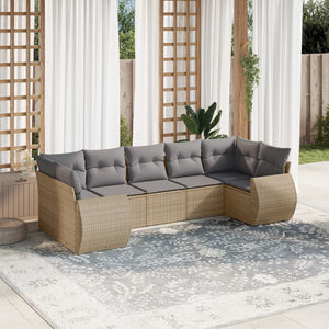 Set Divani da Giardino 7 pz con Cuscini Beige in Polyrattan 3221788