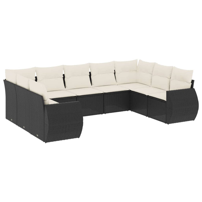 Set Divani da Giardino 9 pz con Cuscini Nero in Polyrattan 3221795