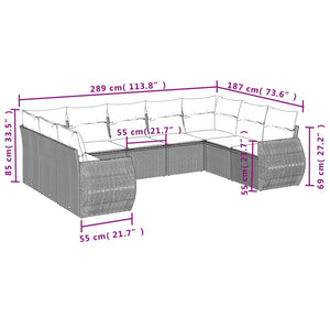 Set Divani da Giardino 9 pz con Cuscini Nero in Polyrattan 3221795