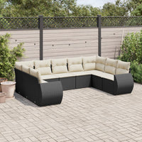 Set Divani da Giardino 9 pz con Cuscini Nero in Polyrattan 3221795