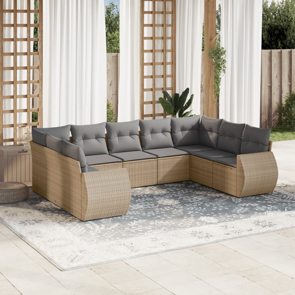 Set Divano da Giardino 9 pz con Cuscini Beige in Polyrattancod mxl 88743