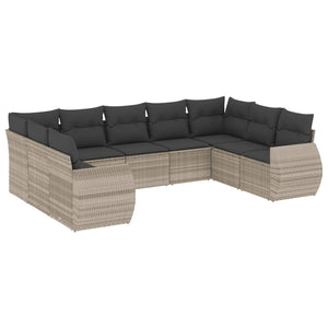 Set Divano da Giardino 9pz con Cuscini Grigio Chiaro Polyrattan 3221801