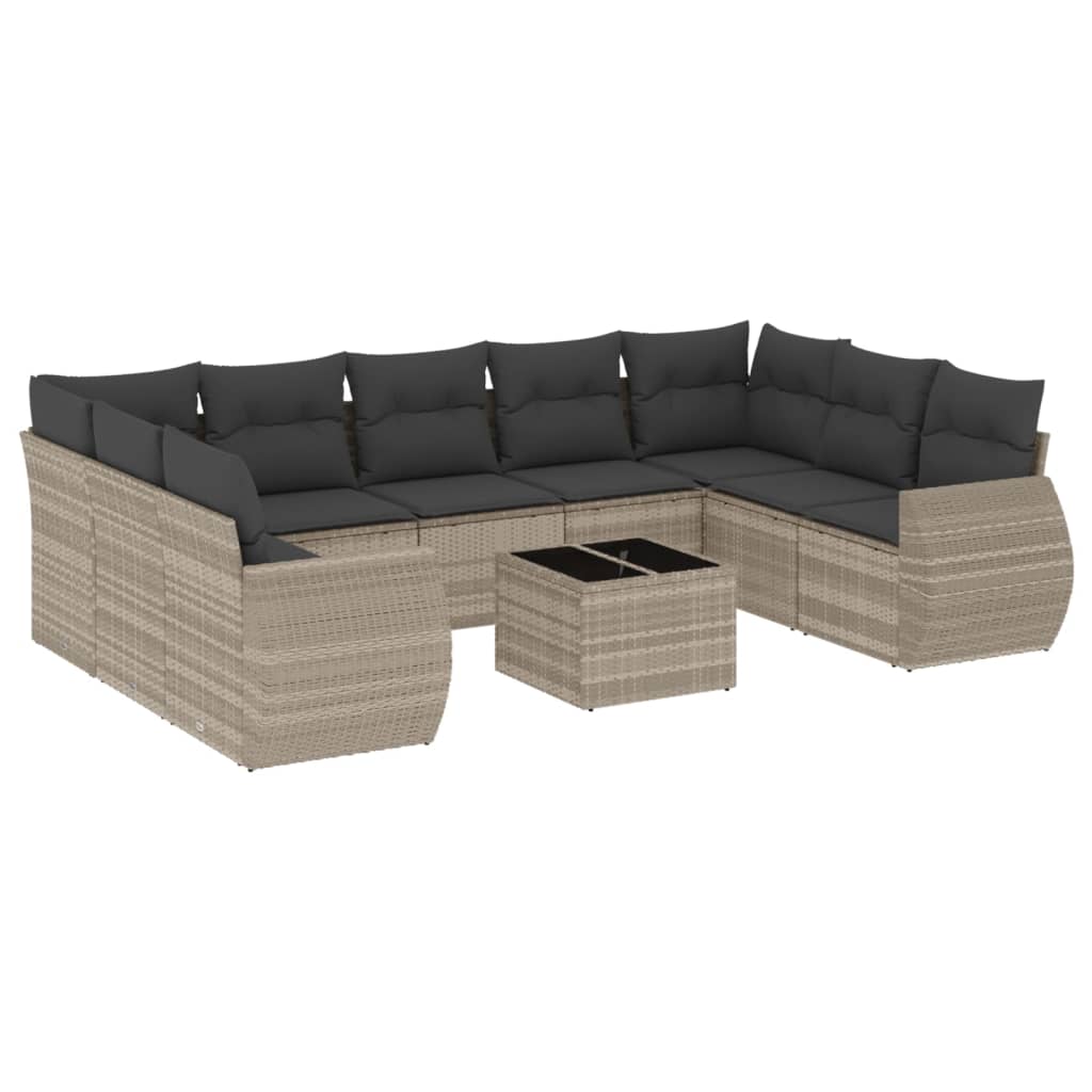 Set Divano Giardino 10 pz con Cuscini Grigio Chiaro Polyrattan 3221811