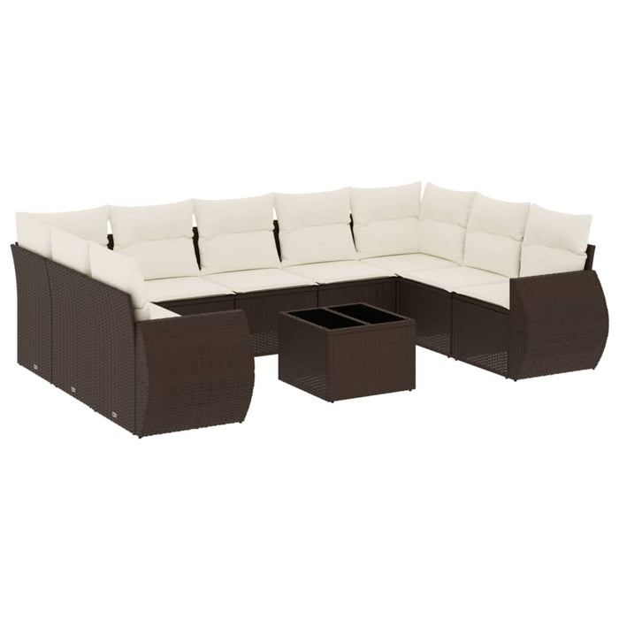 Set Divani da Giardino 10pz con Cuscini in Polyrattan Marrone 3221812