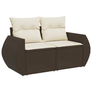 Set Divani da Giardino 10pz con Cuscini in Polyrattan Marrone 3221812