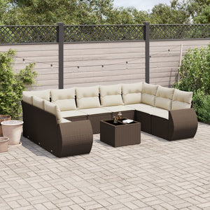 Set Divani da Giardino 10pz con Cuscini in Polyrattan Marrone 3221812