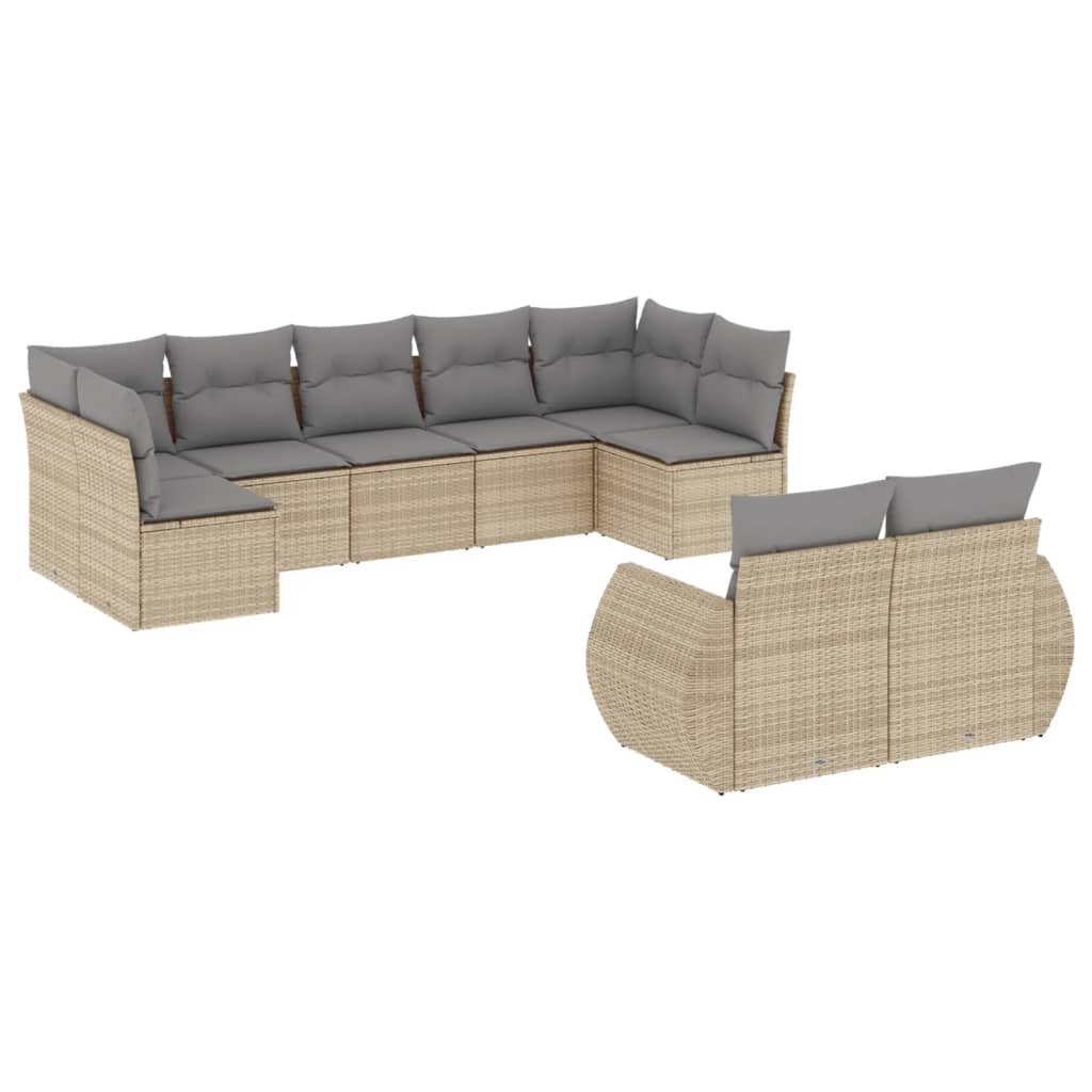 Set Divano da Giardino 9 pz con Cuscini Beige in Polyrattan 3221818