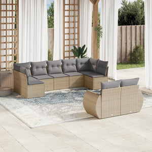 Set Divano da Giardino 9 pz con Cuscini Beige in Polyrattan 3221818