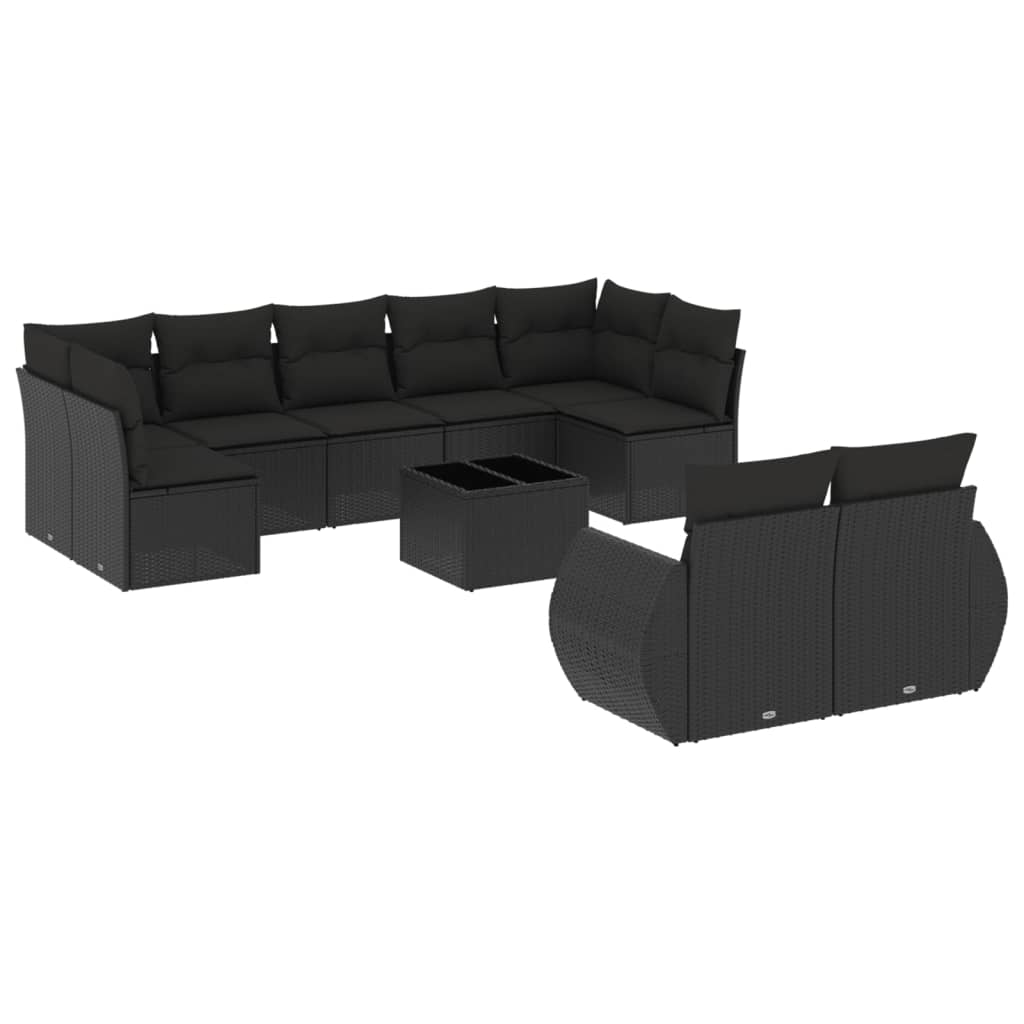 Set Divani da Giardino 10pz con Cuscini in Polyrattan Nero 3221824