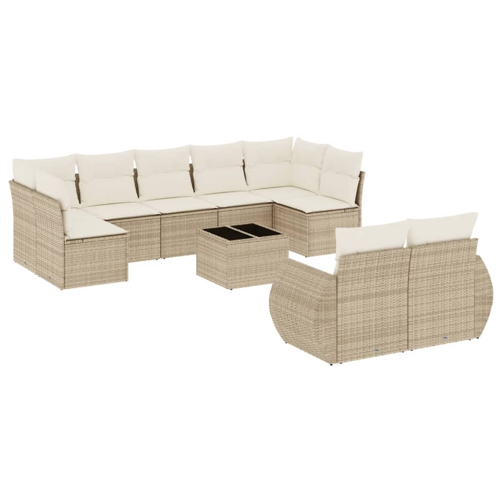 Set Divano da Giardino 10 pz con Cuscini Beige in Polyrattan 3221827