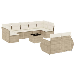 Set Divano da Giardino 10 pz con Cuscini Beige in Polyrattan 3221827