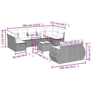 Set Divano da Giardino 10 pz con Cuscini Beige in Polyrattan 3221827