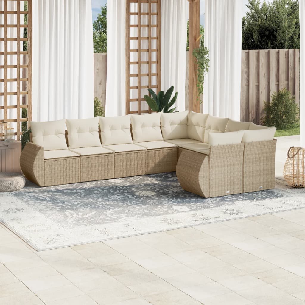 Set Divano da Giardino 9 pz con Cuscini Beige in Polyrattancod mxl 115943