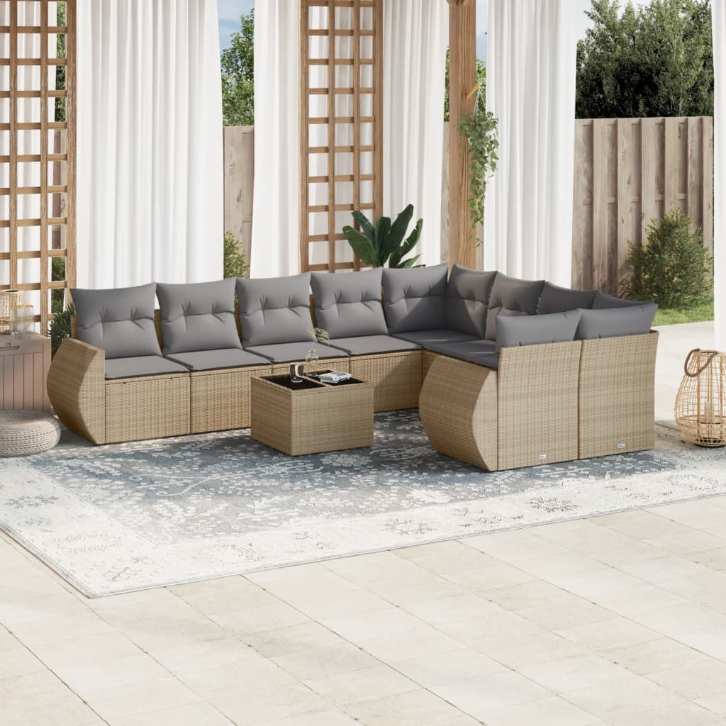 Set Divano da Giardino 10 pz con Cuscini Beige in Polyrattancod mxl 88747