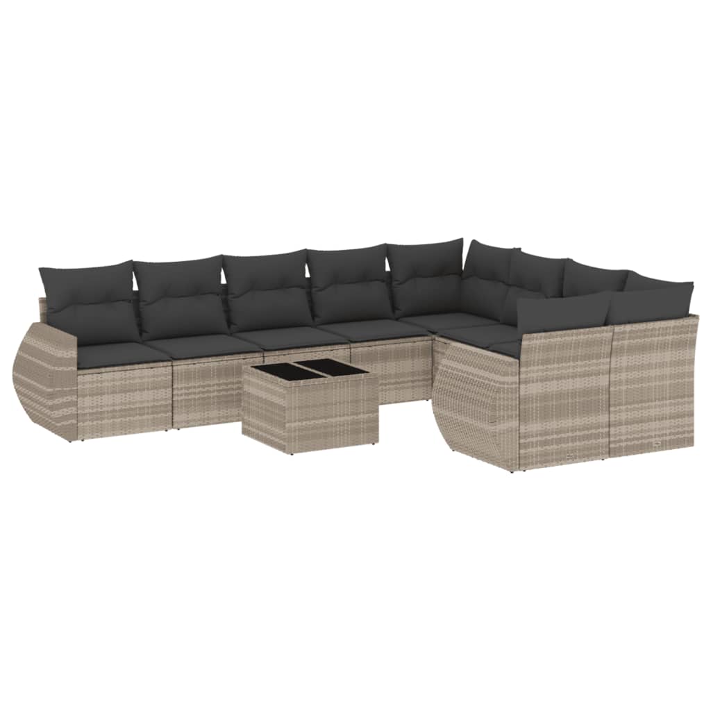 Set Divano Giardino 10 pz con Cuscini Grigio Chiaro Polyrattan 3221851