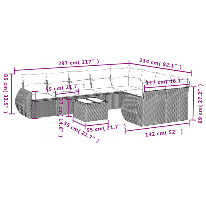 Set Divano Giardino 10 pz con Cuscini Grigio Chiaro Polyrattan 3221851