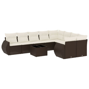 Set Divani da Giardino 10pz con Cuscini in Polyrattan Marrone 3221852