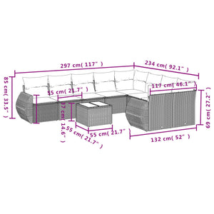 Set Divani da Giardino 10pz con Cuscini in Polyrattan Marrone 3221852