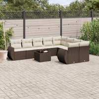 Set Divani da Giardino 10pz con Cuscini in Polyrattan Marrone 3221852