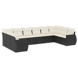 Set Divani da Giardino 10pz con Cuscini in Polyrattan Nero 3221865