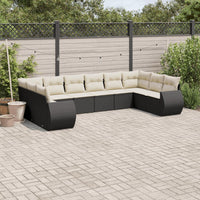 Set Divani da Giardino 10pz con Cuscini in Polyrattan Nero 3221865