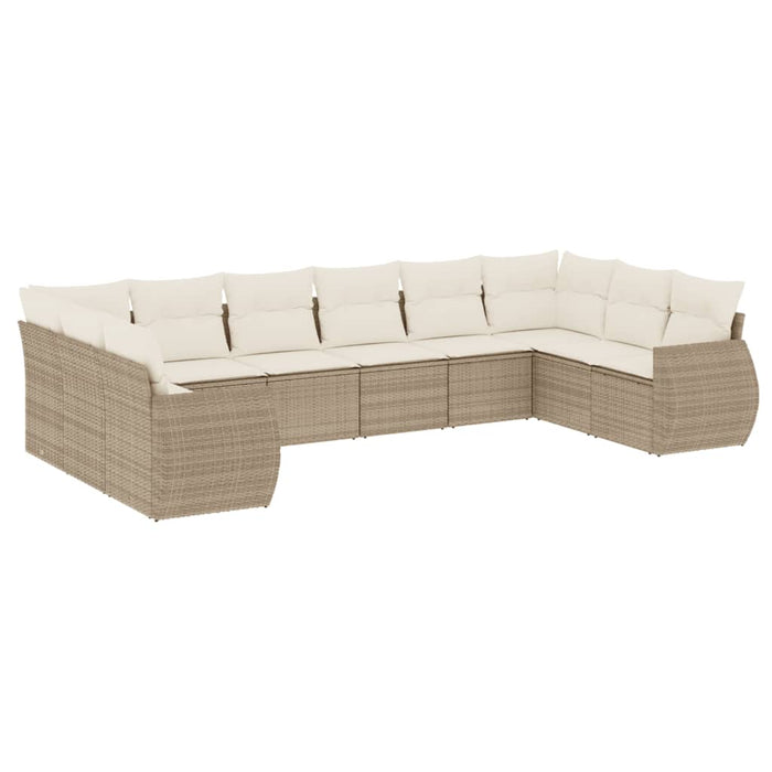 Set Divano da Giardino 10 pz con Cuscini Beige in Polyrattan 3221867