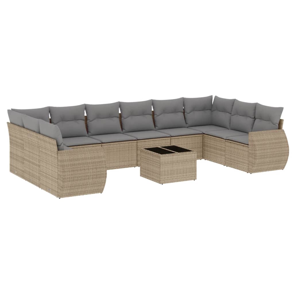 Set Divani da Giardino 11 pz con Cuscini Beige in Polyrattan 3221878