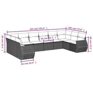 Set Divani da Giardino 11 pz con Cuscini in Polyrattan Grigio 3221879