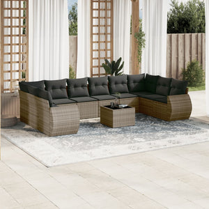 Set Divani da Giardino 11 pz con Cuscini in Polyrattan Grigio 3221879