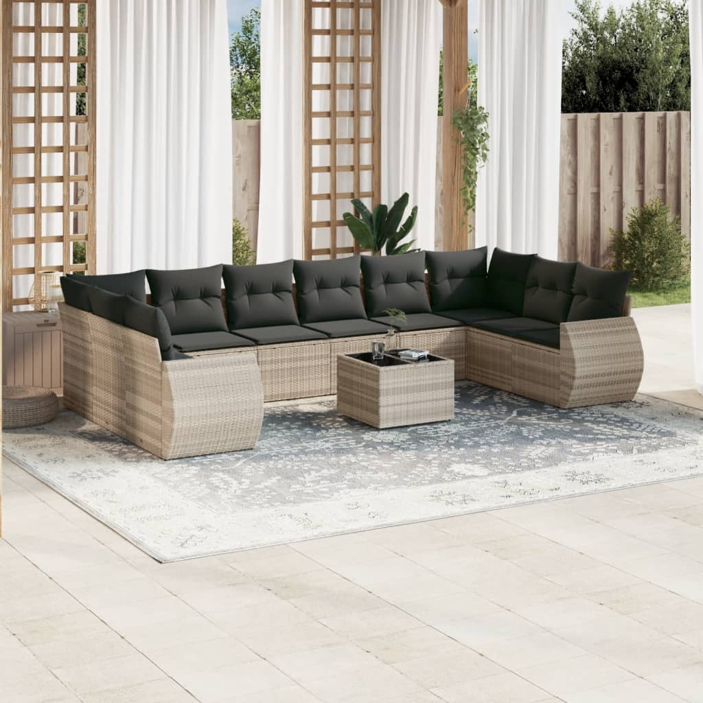 Set Divani da Giardino 11 pz con Cuscini in Polyrattan Grigio 3221881