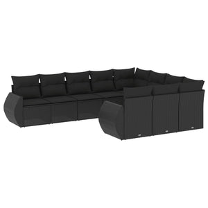 Set Divani da Giardino 10pz con Cuscini in Polyrattan Nero 3221884