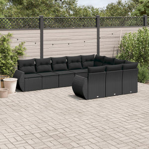 Set Divani da Giardino 10pz con Cuscini in Polyrattan Nero 3221884