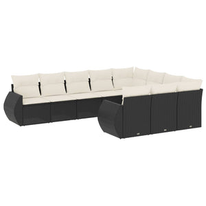 Set Divani da Giardino 10pz con Cuscini in Polyrattan Nero 3221885