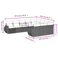 Set Divani da Giardino 10pz con Cuscini in Polyrattan Nero 3221885