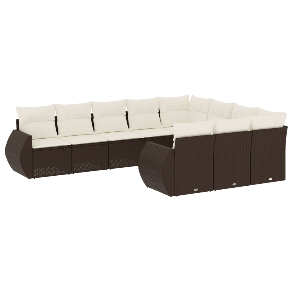 Set Divani da Giardino 10pz con Cuscini in Polyrattan Marrone 3221892