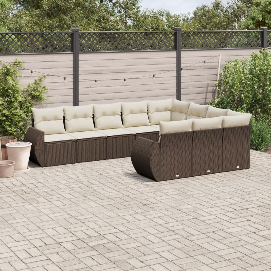 Set Divani da Giardino 10pz con Cuscini in Polyrattan Marrone 3221892