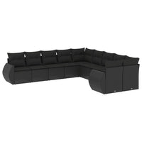 Set Divani da Giardino 10pz con Cuscini in Polyrattan Nero 3221904