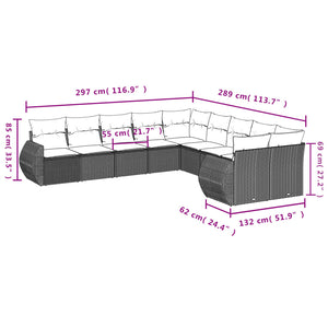 Set Divani da Giardino 10pz con Cuscini in Polyrattan Nero 3221904