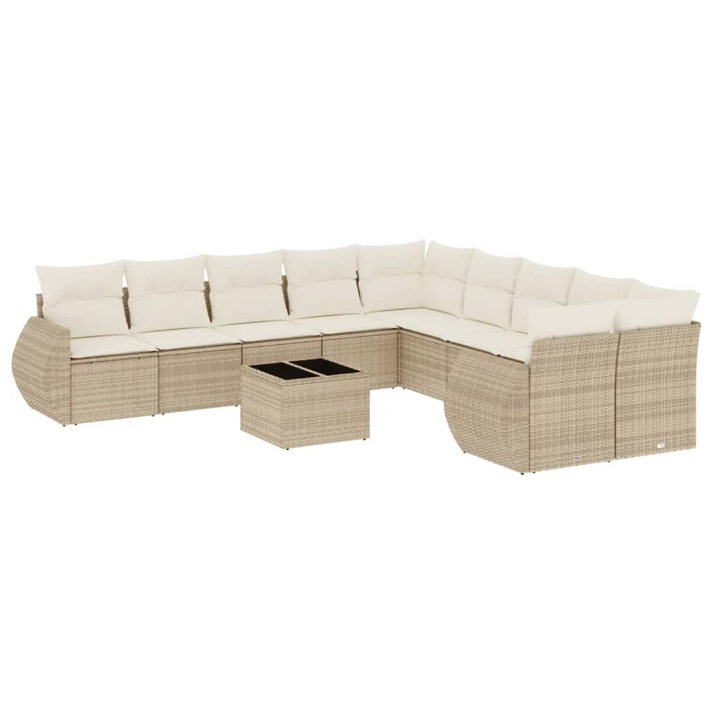 Set Divani da Giardino 11 pz con Cuscini Beige in Polyrattan 3221917