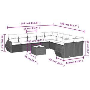 Set Divani da Giardino 11 pz con Cuscini Beige in Polyrattan 3221917