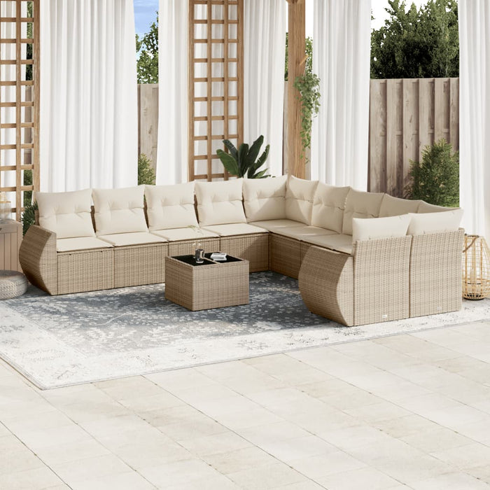 Set Divani da Giardino 11 pz con Cuscini Beige in Polyrattan 3221917